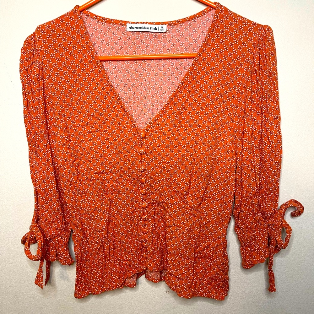 Abercrombie & Fitch Orange Printed Blouse Size Medium